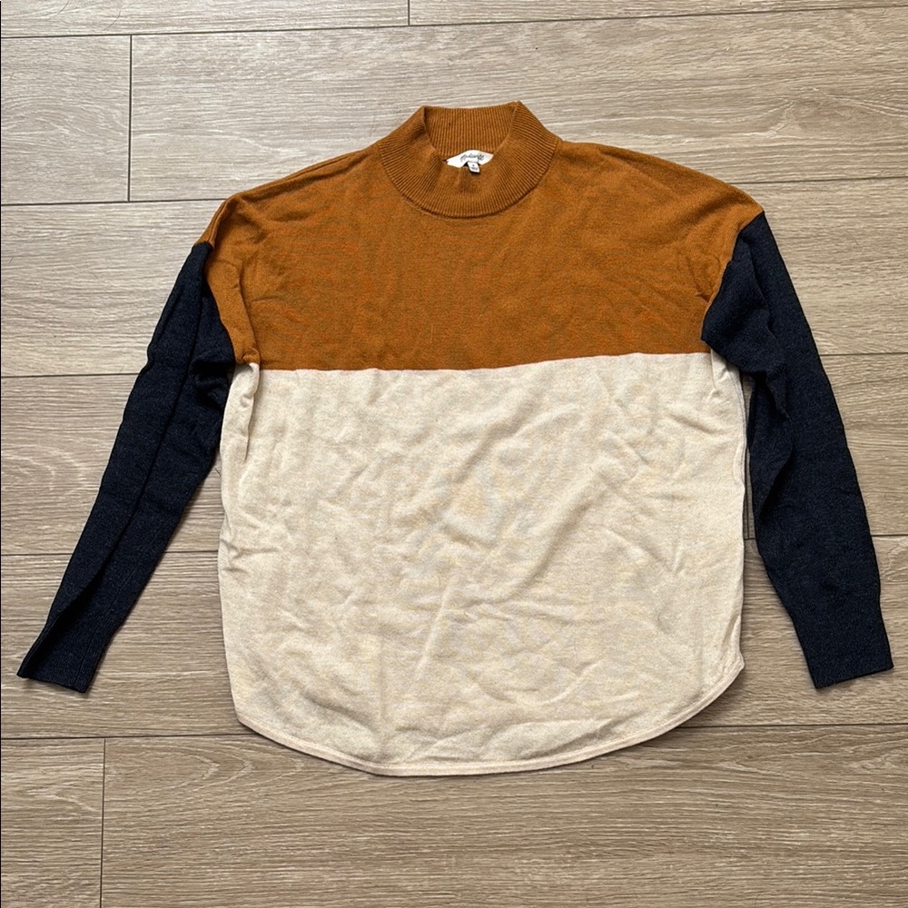 Madewell Mustard, Navy, and Cream Sweater